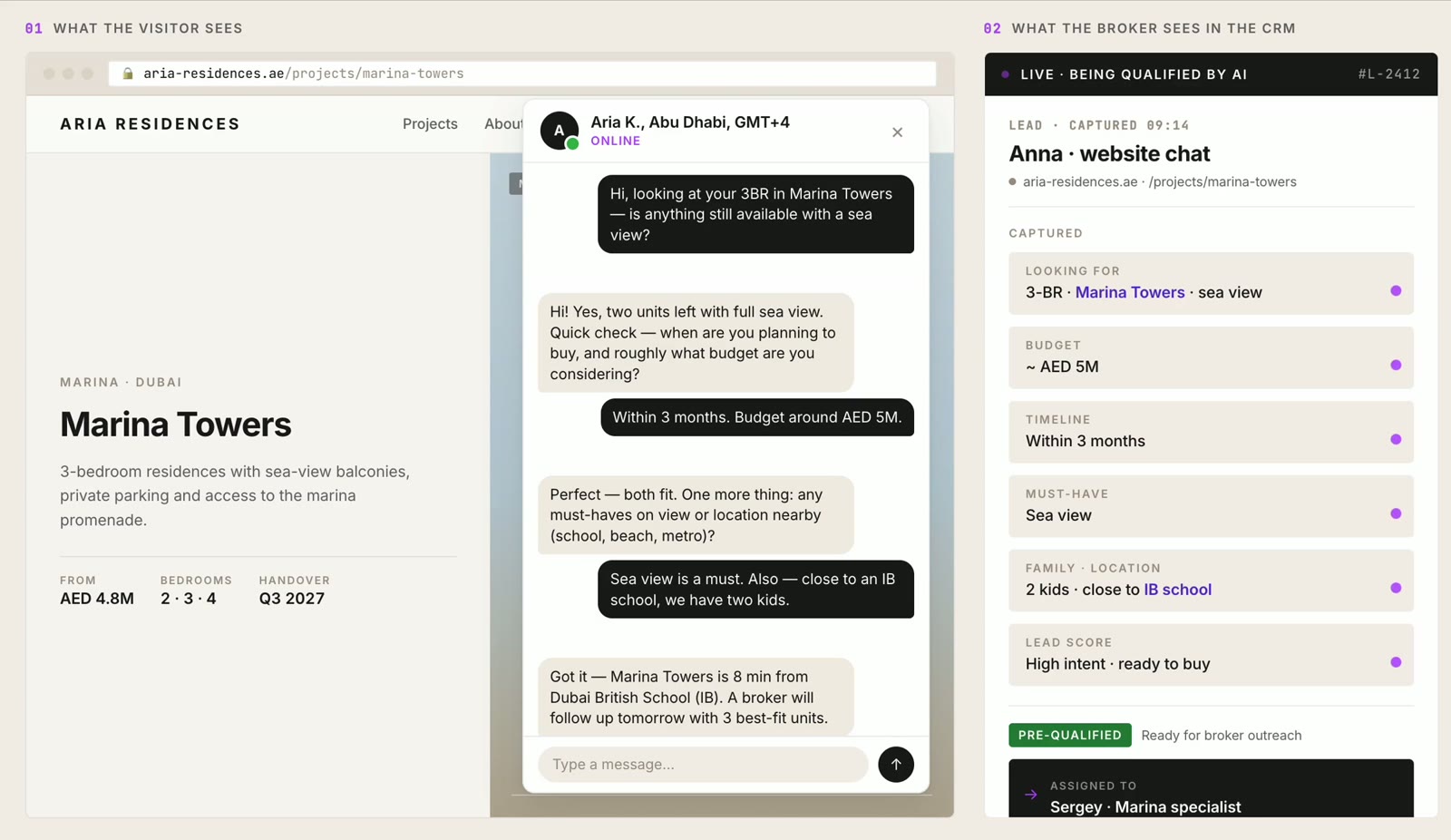 Demo: lead qualified in chat and captured in the CRM